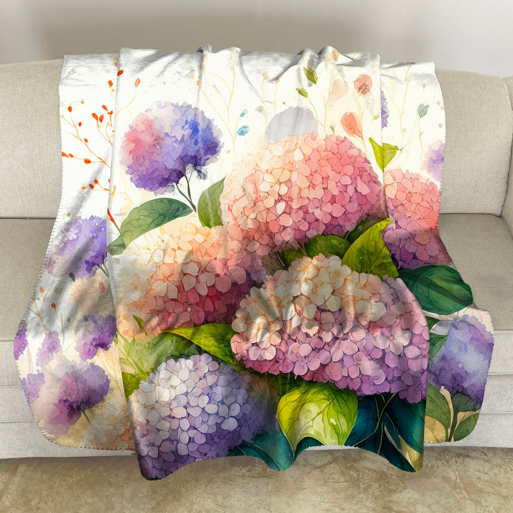 Floral Sherpa Fleece Throw, Hydrangea
