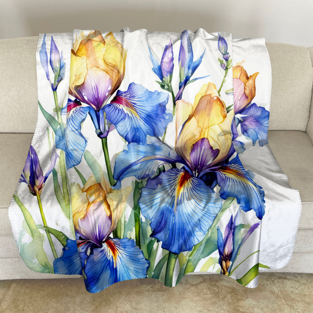 Floral Sherpa Fleece Throw, Iris