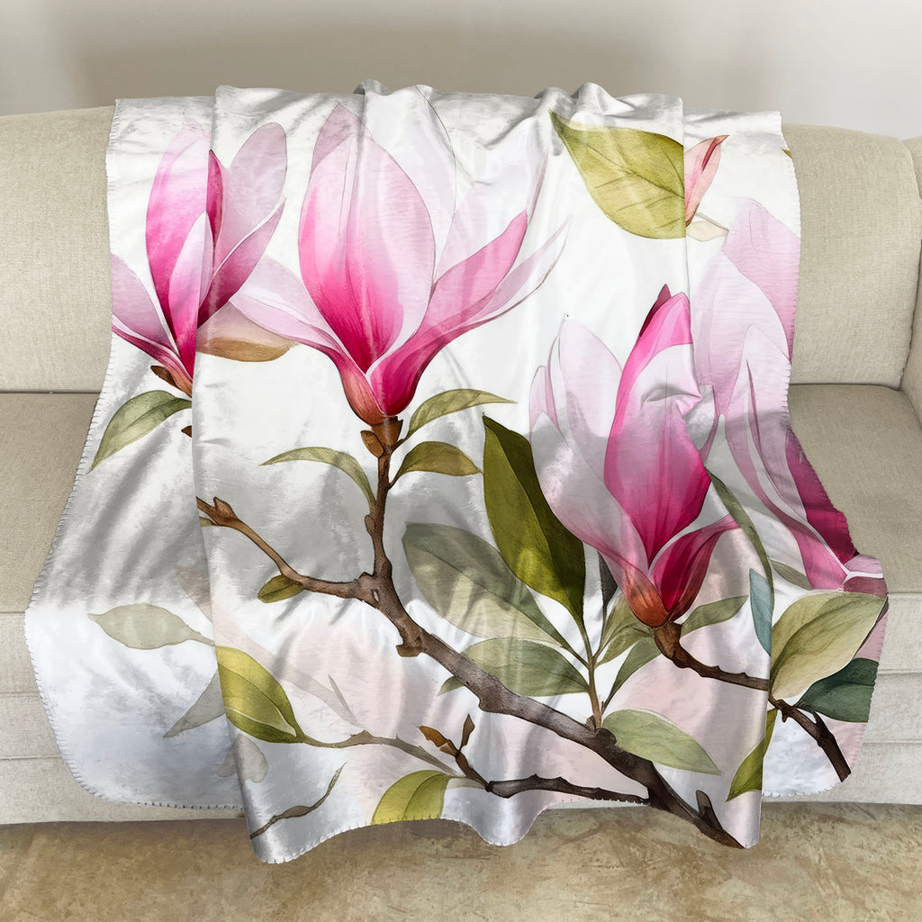 Floral Sherpa Fleece Throw, Japanese Magnolia