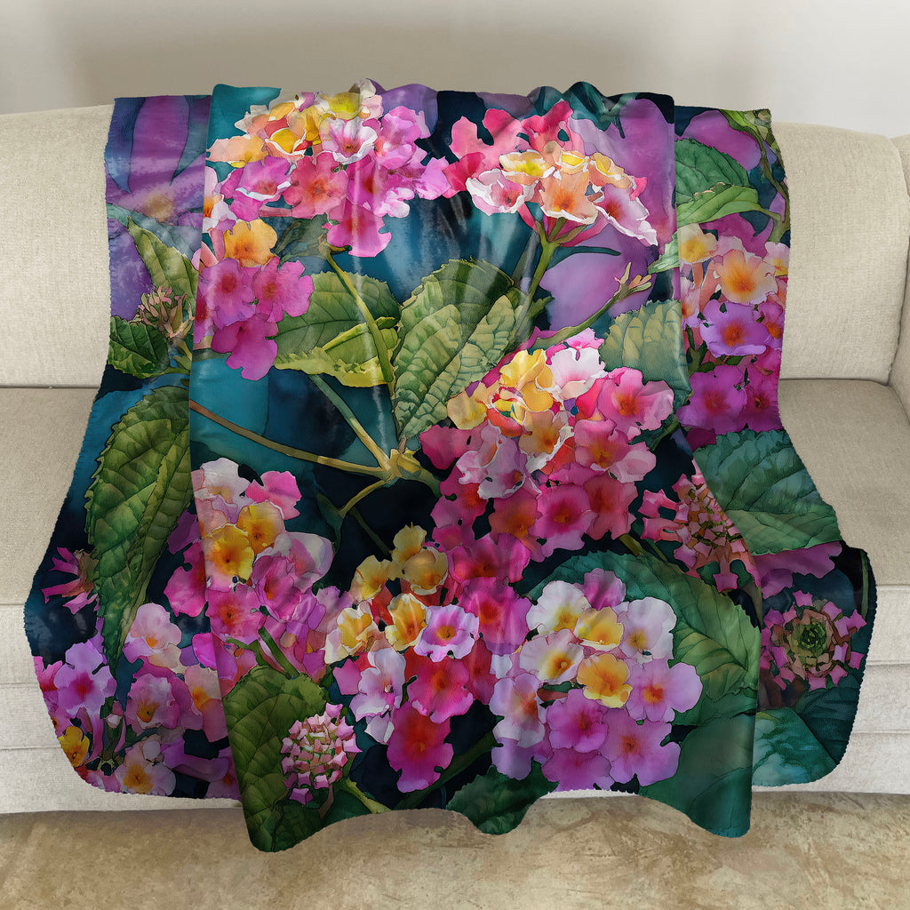 Floral Sherpa Fleece Throw, Lantana