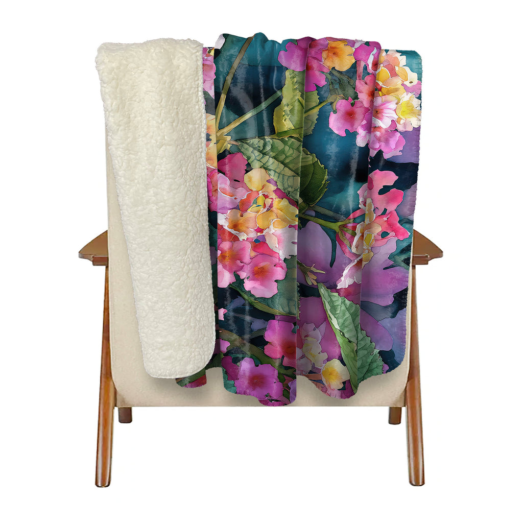 Floral Sherpa Fleece Throw, Lantana