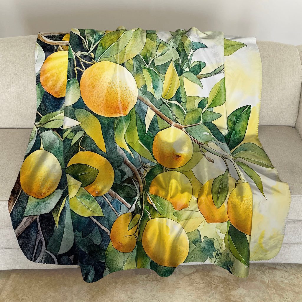 Floral Sherpa Fleece Throw, Lemon Tree