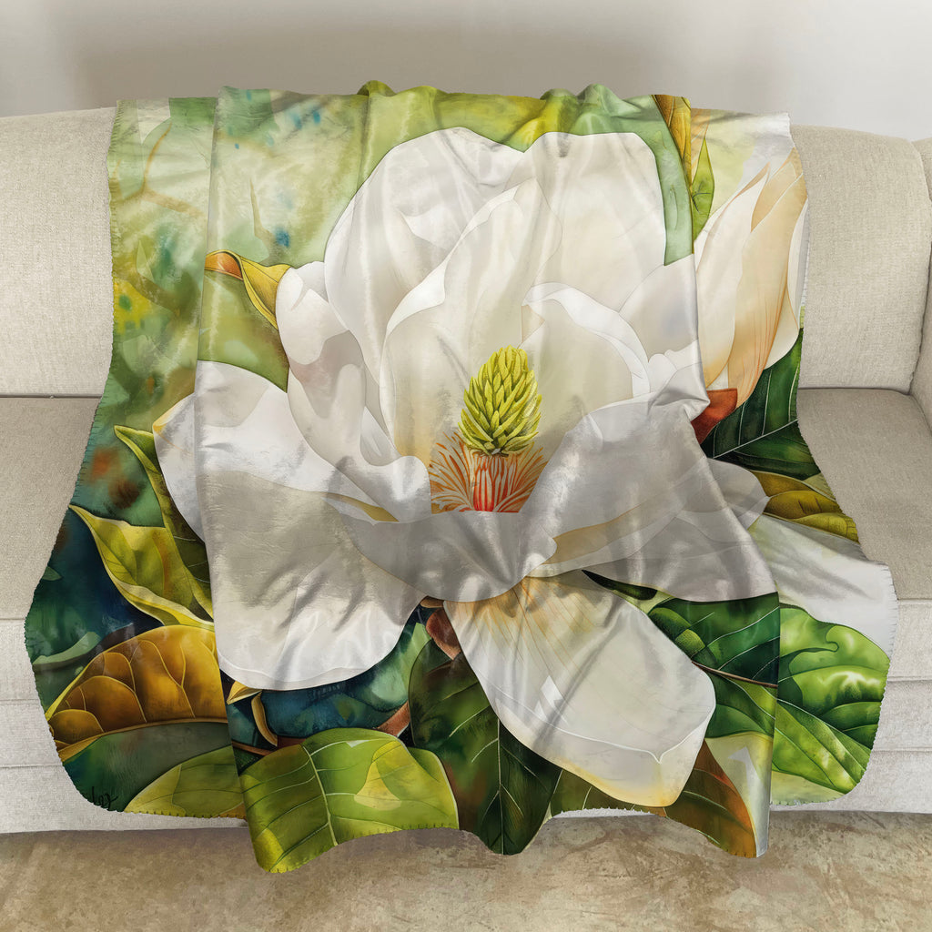 Floral Sherpa Fleece Throw, Magnolia
