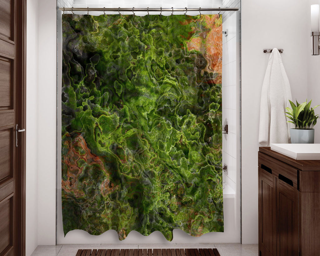 Abstract shower curtain, contemporary bathroom decor, Green