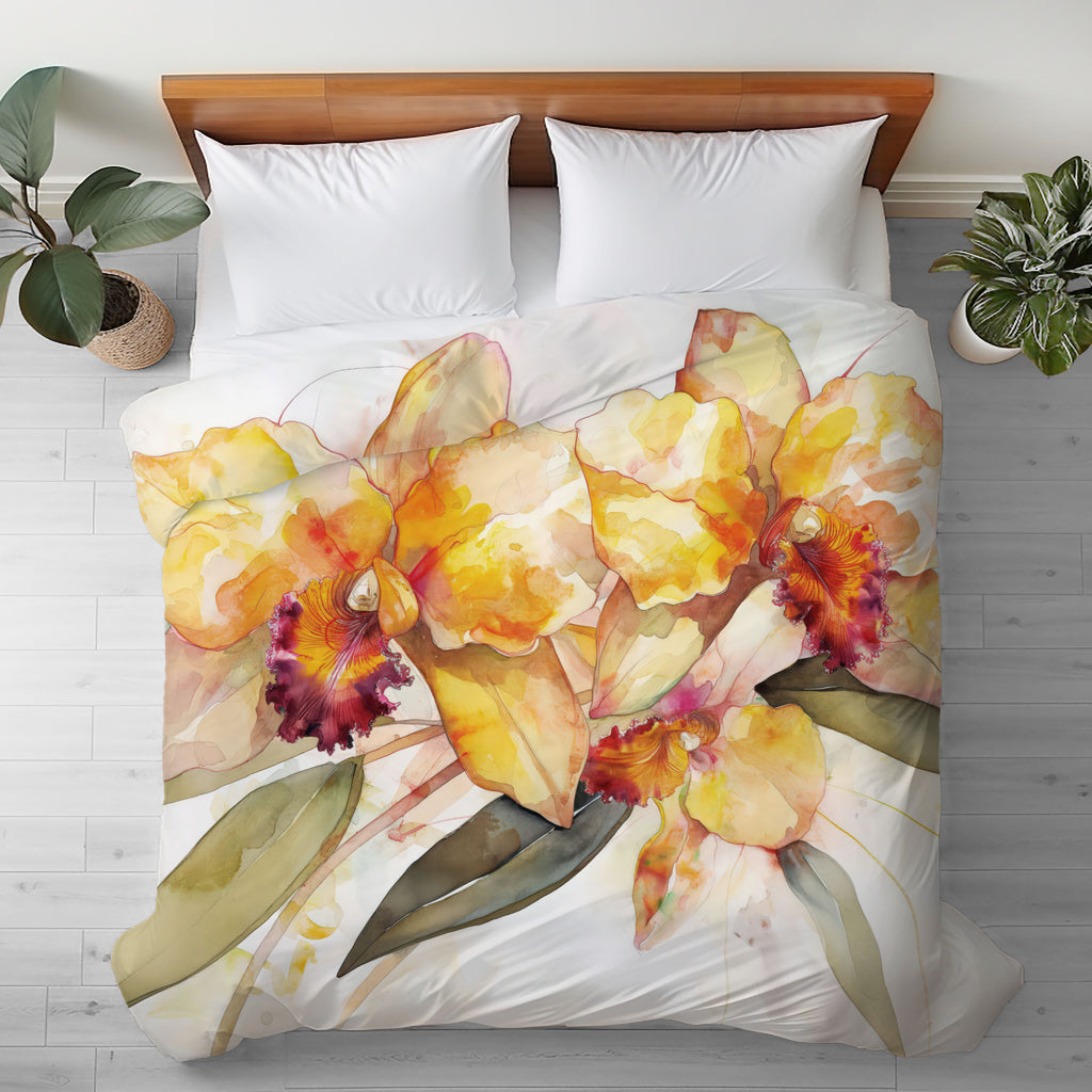 Floral Duvet Cover, Yellow Orchid