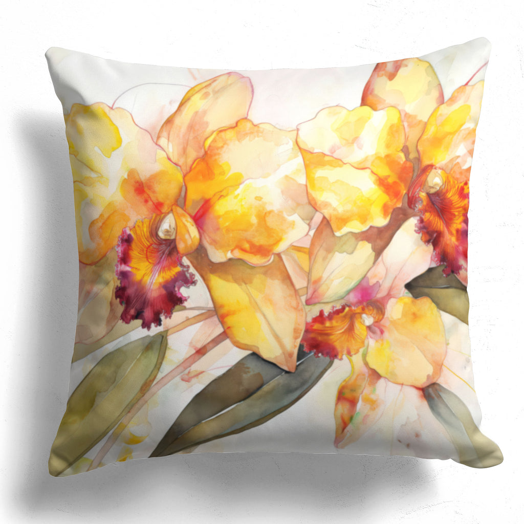 Floral Pillow Cover, Yellow Orchid
