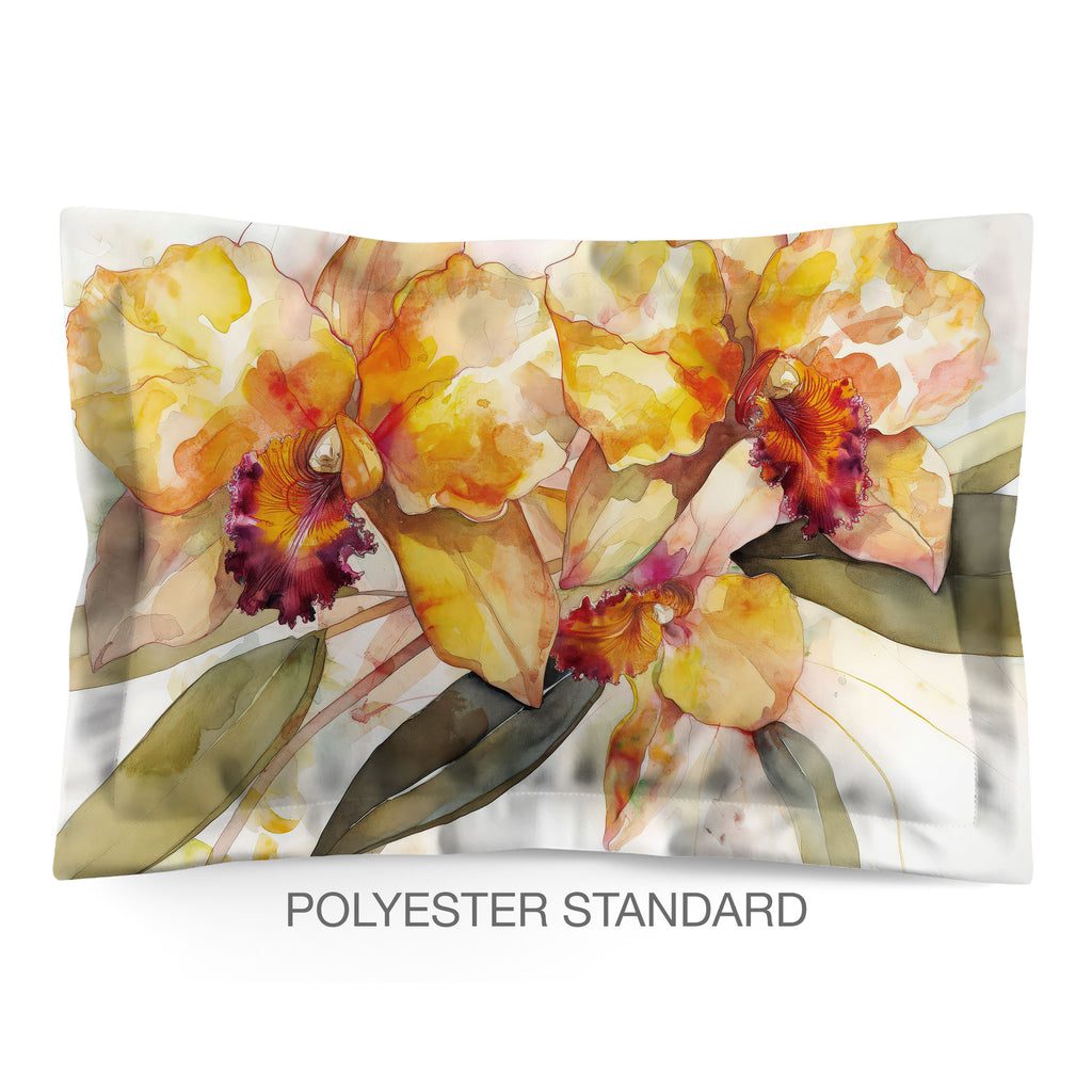 Floral Sham in Cotton or Polyester, Yellow Orchid