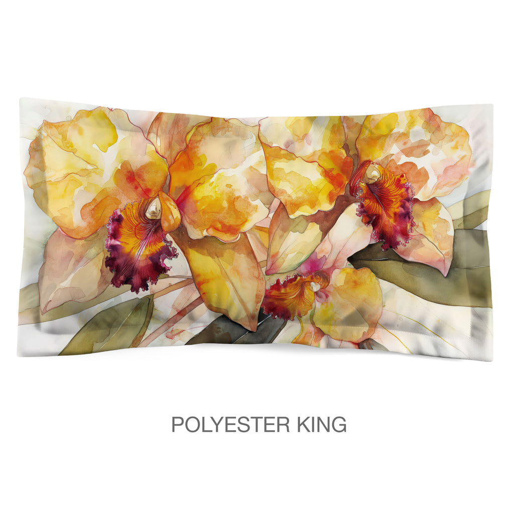 Floral Sham in Cotton or Polyester, Yellow Orchid