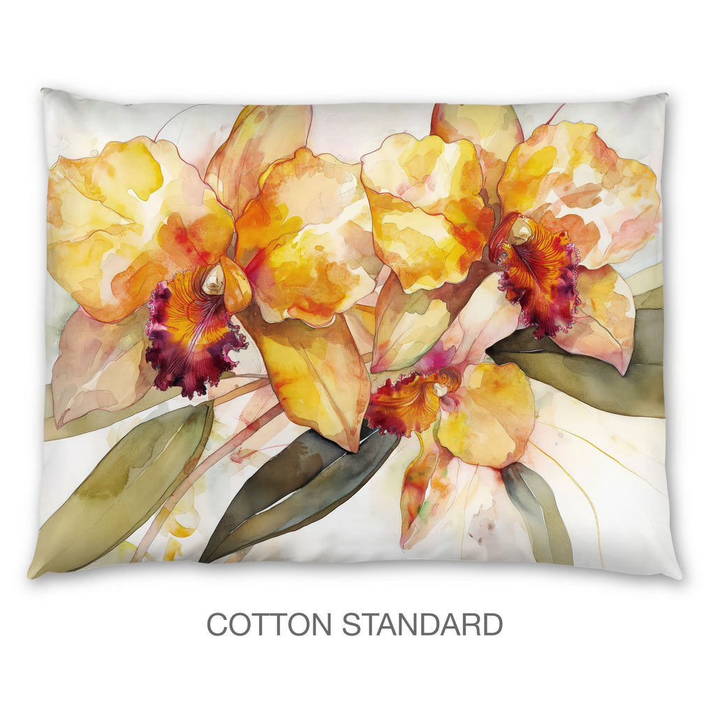Floral Sham in Cotton or Polyester, Yellow Orchid
