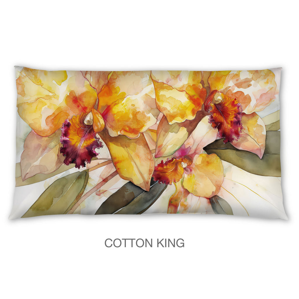 Floral Sham in Cotton or Polyester, Yellow Orchid