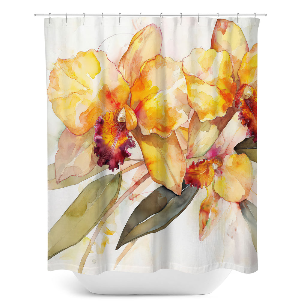 Floral Shower Curtain, Yellow Orchid
