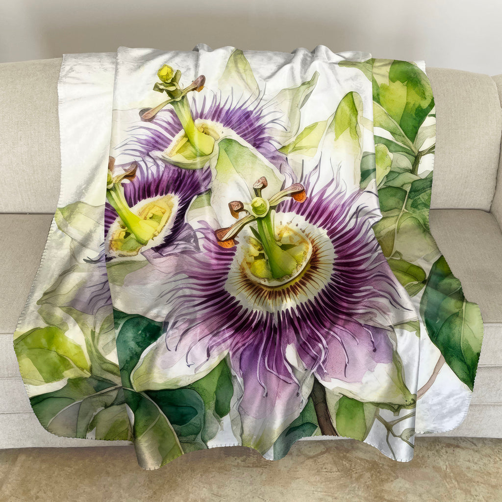 Floral Sherpa Fleece Throw, Passionflower