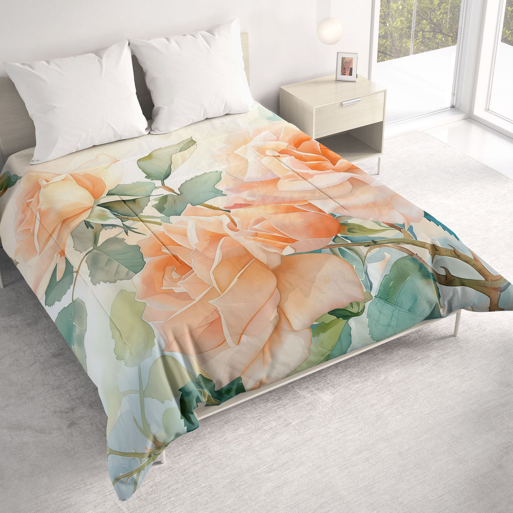Floral Comforter, Peach Roses