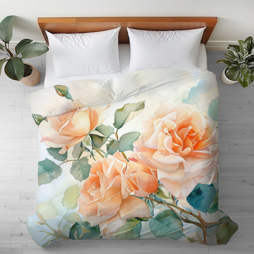 Floral Duvet Cover, Peach Roses