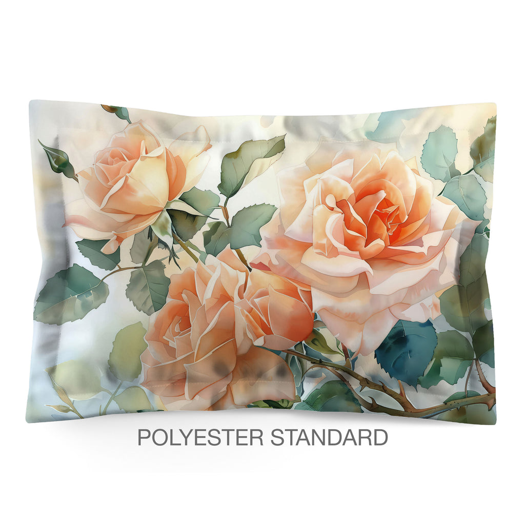 Floral Sham in Cotton or Polyester, Peach Roses