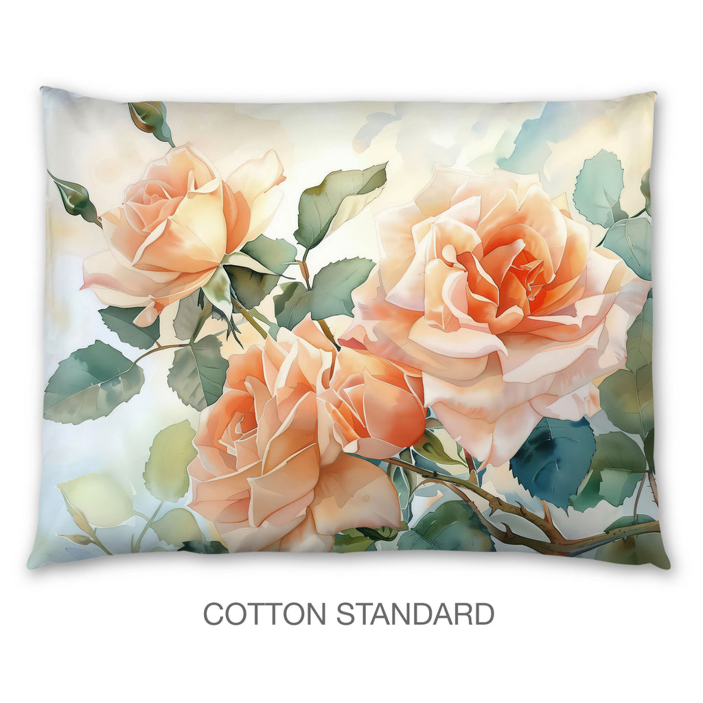 Floral Sham in Cotton or Polyester, Peach Roses