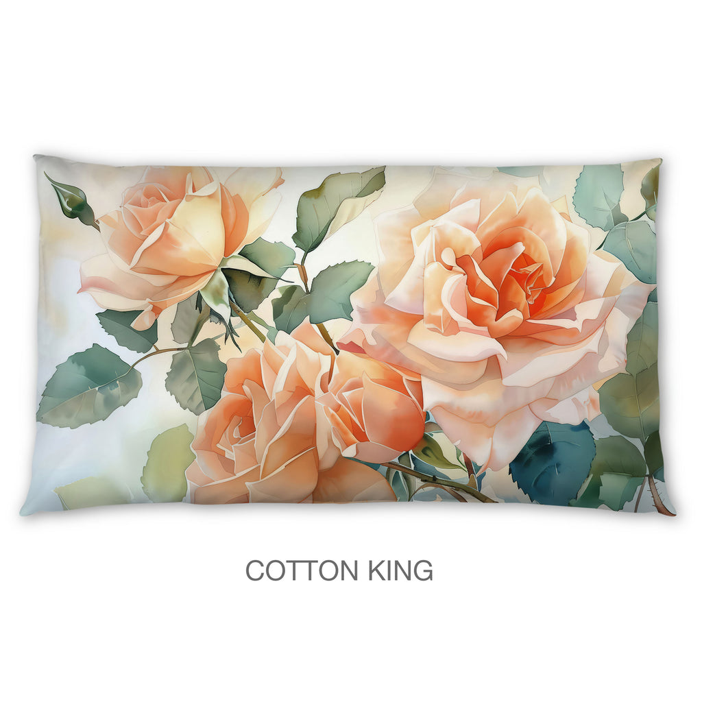 Floral Sham in Cotton or Polyester, Peach Roses