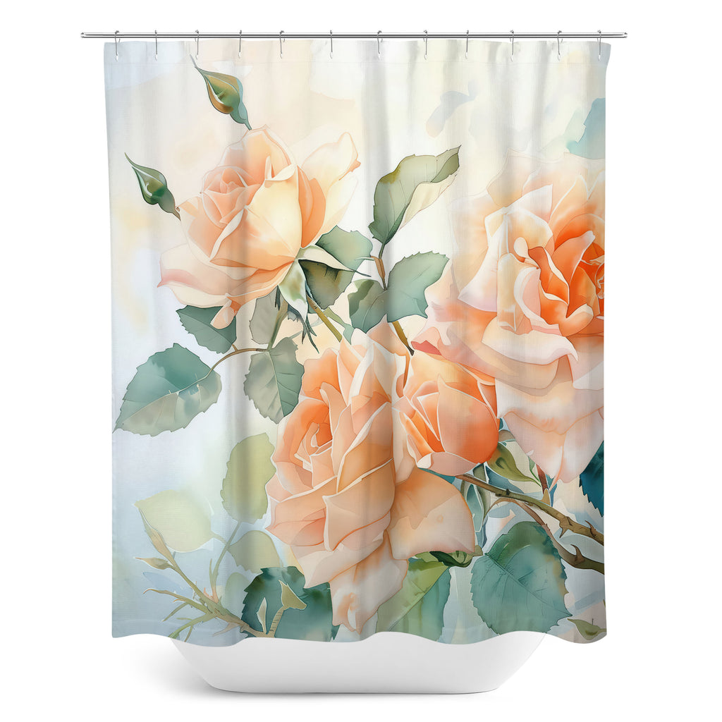 Floral Shower Curtain, Peach Roses