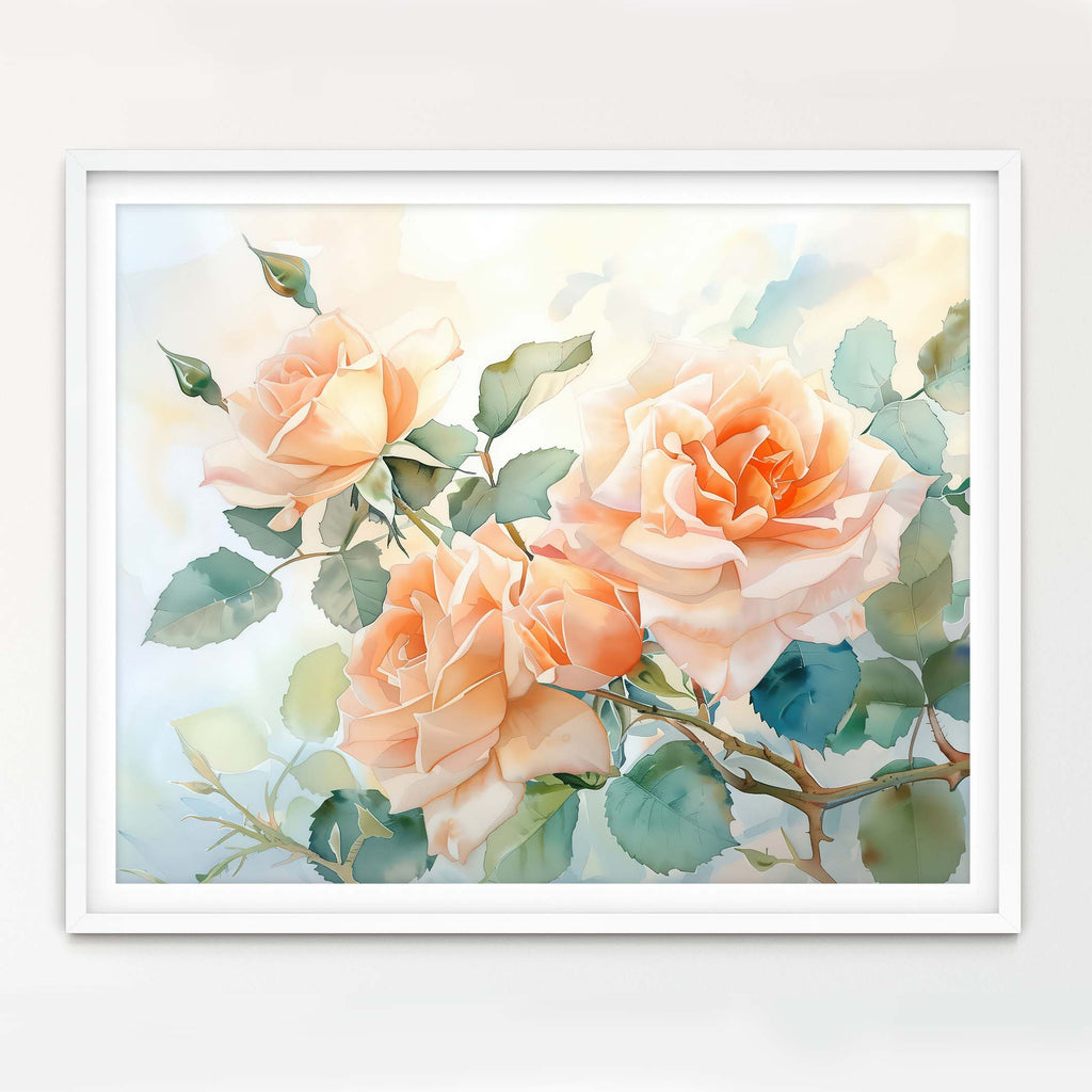Floral Art Paper Print, Peach Roses