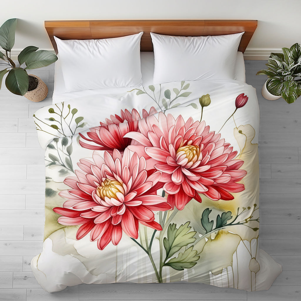 Floral Duvet Cover, Pink Chrysanthemum 