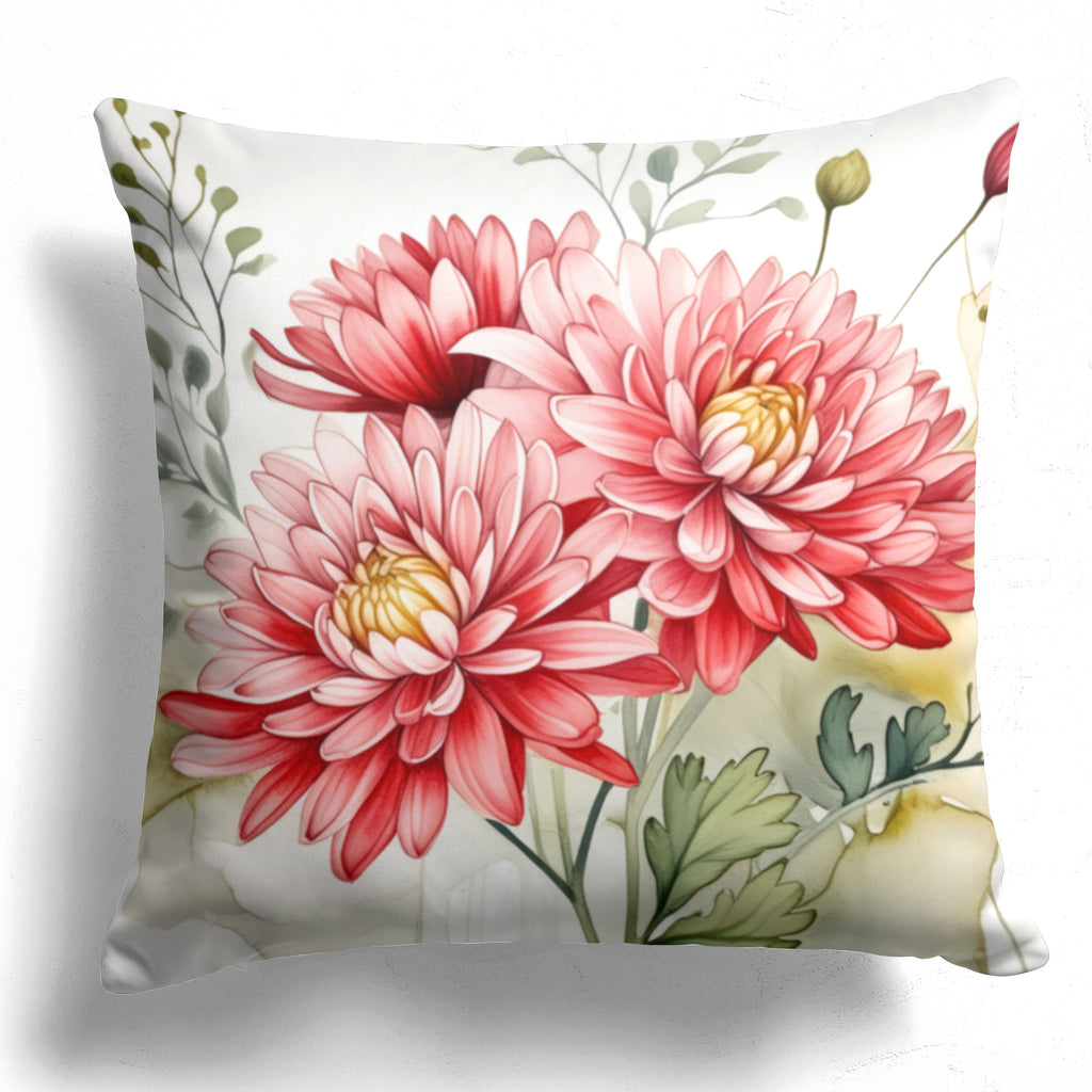 Floral Pillow Cover, Pink Chrysanthemum 