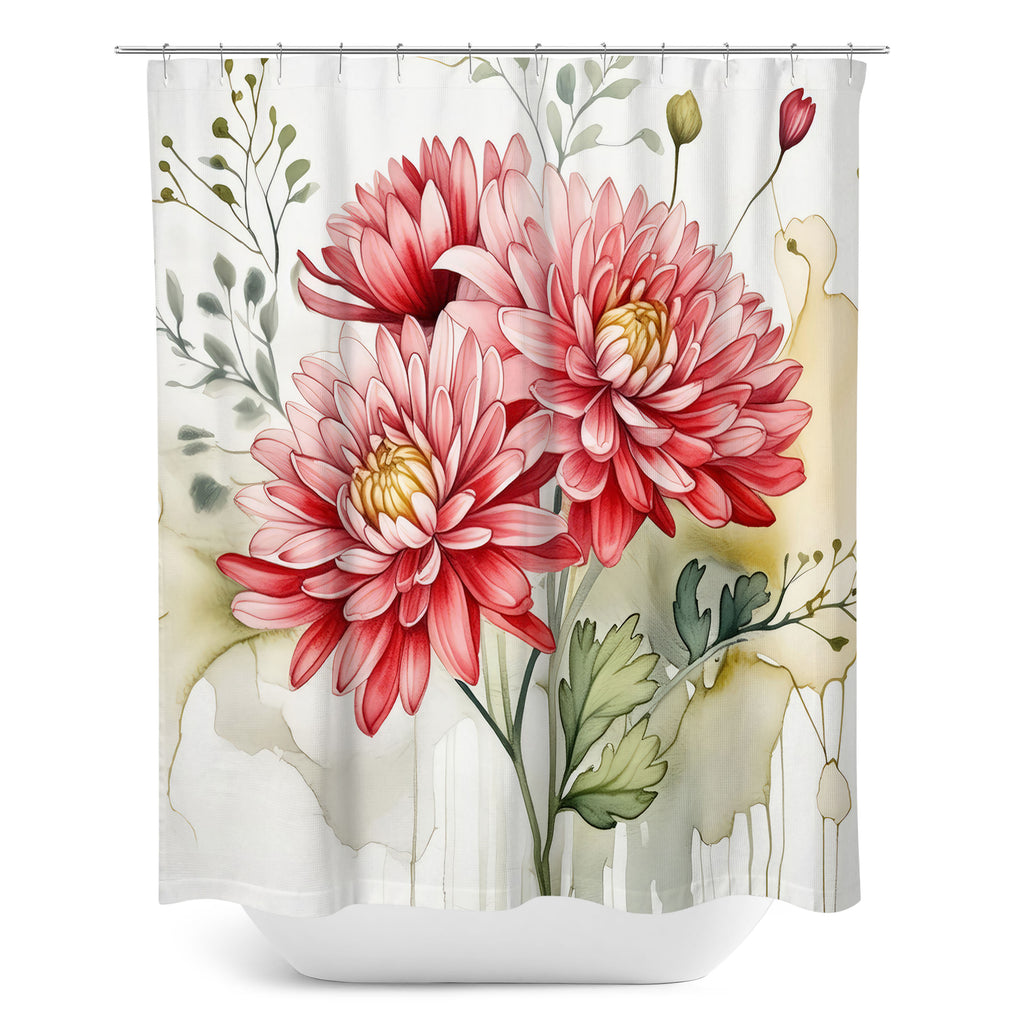 Floral Shower Curtain, Pink Chrysanthemum 
