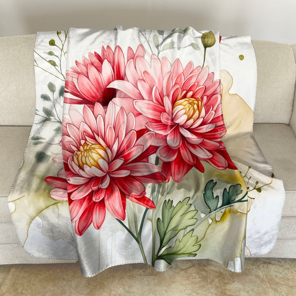 Floral Sherpa Fleece Throw, Pink Chrysanthemum 