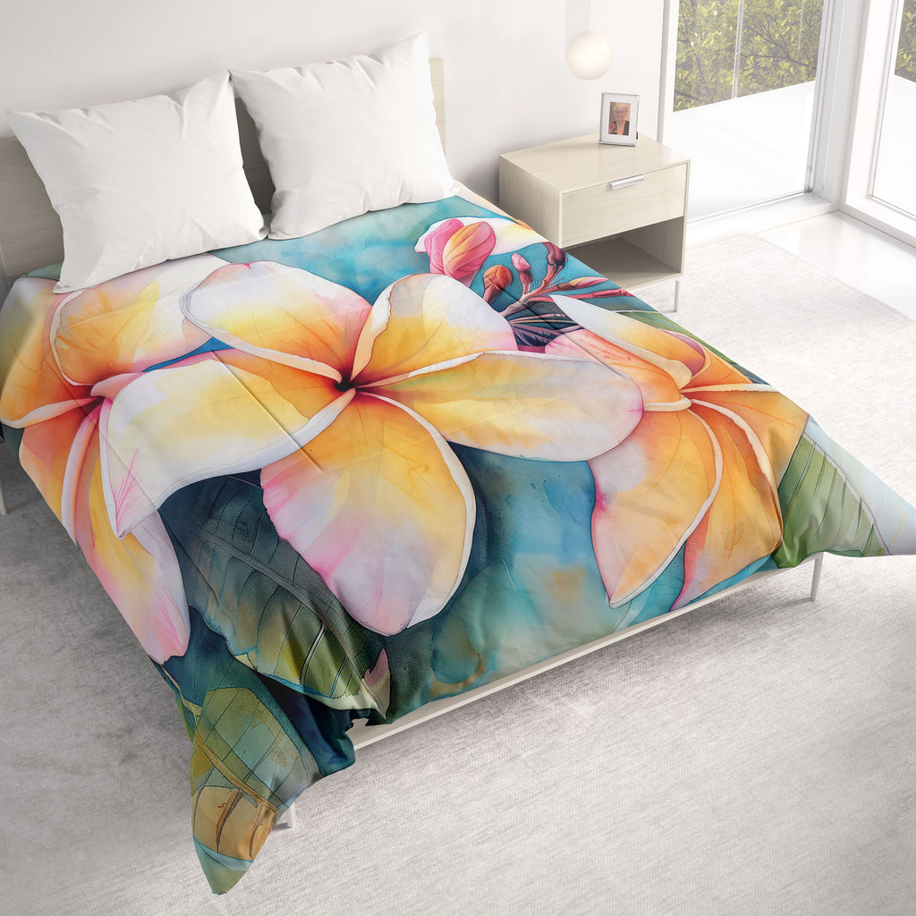 Floral Comforter, Plumeria Frangipani