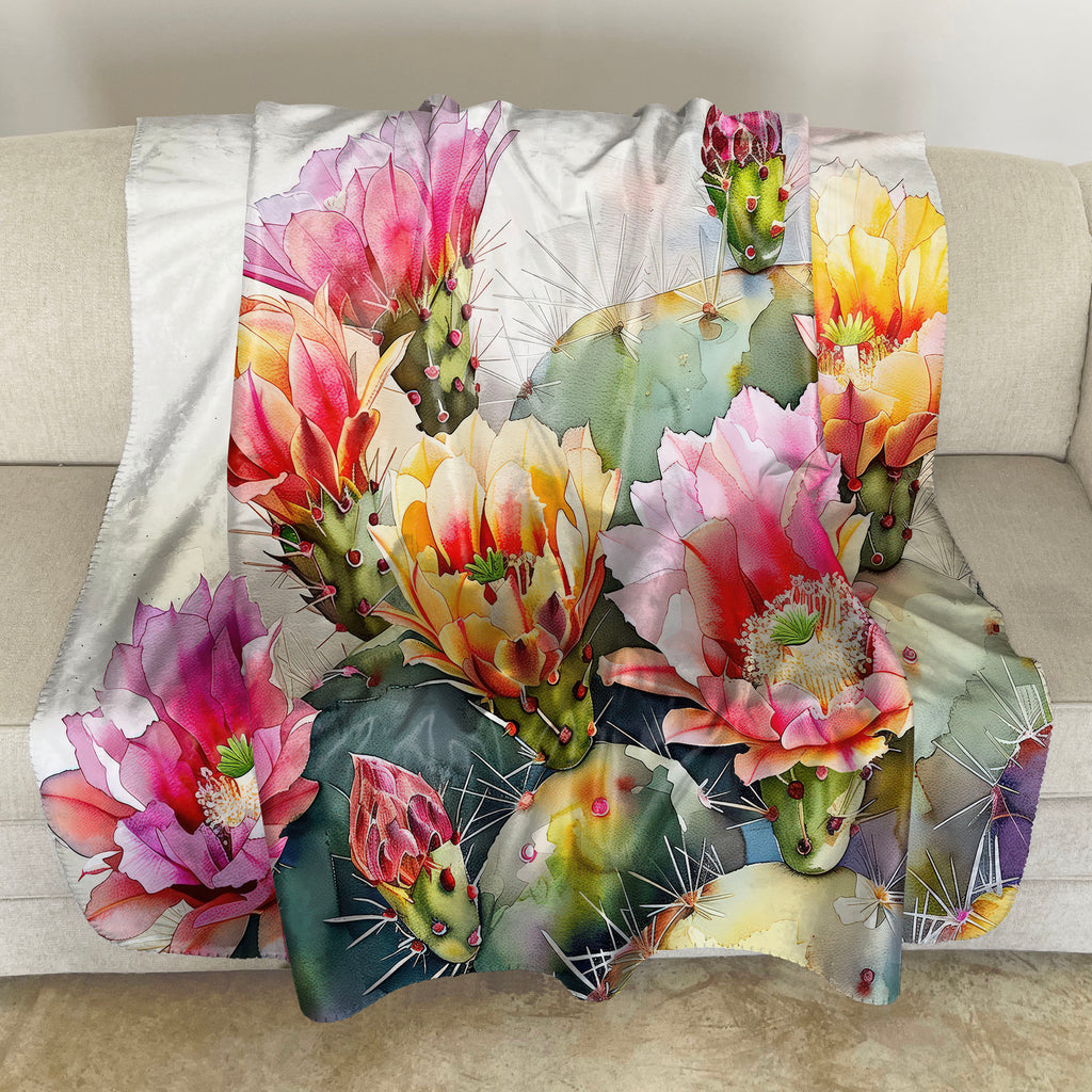 Floral Sherpa Fleece Throw, Prickly Pear