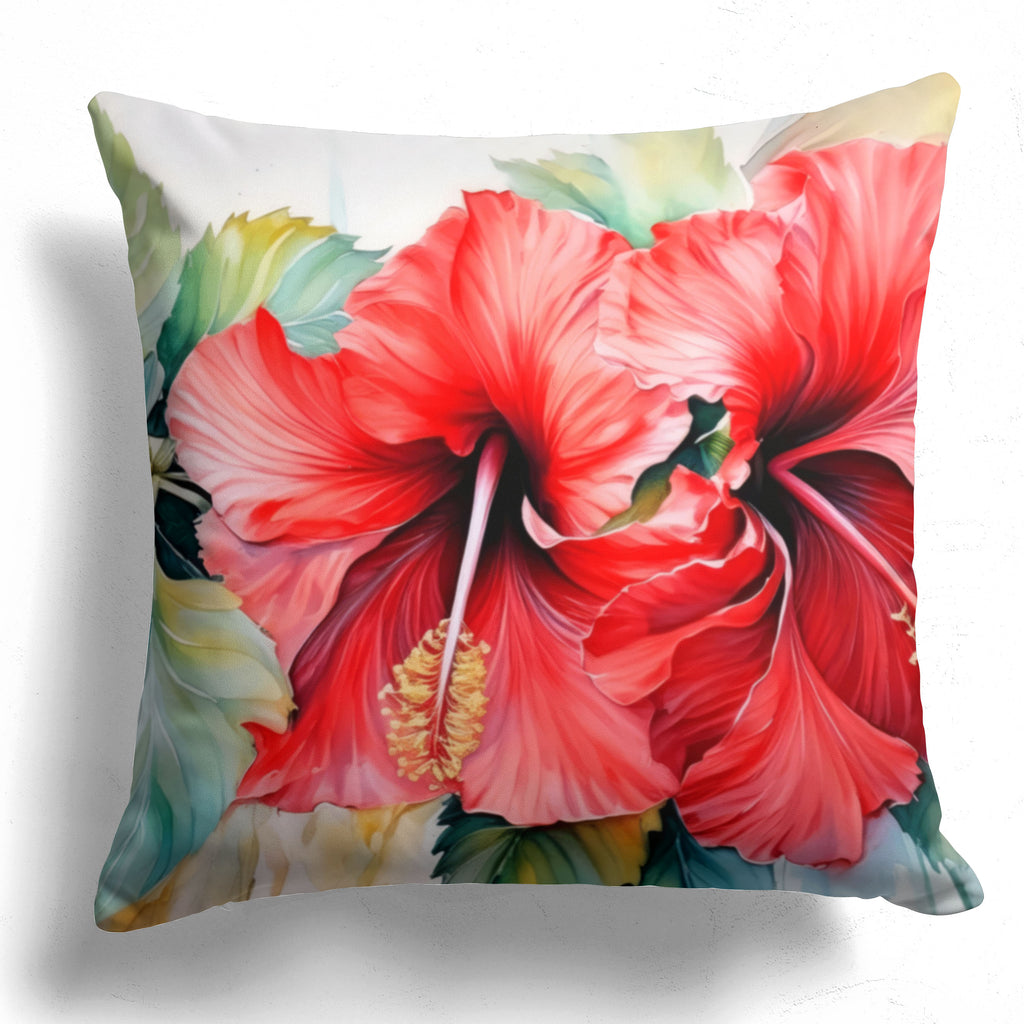 Floral Pillow Cover, Red Hibiscus