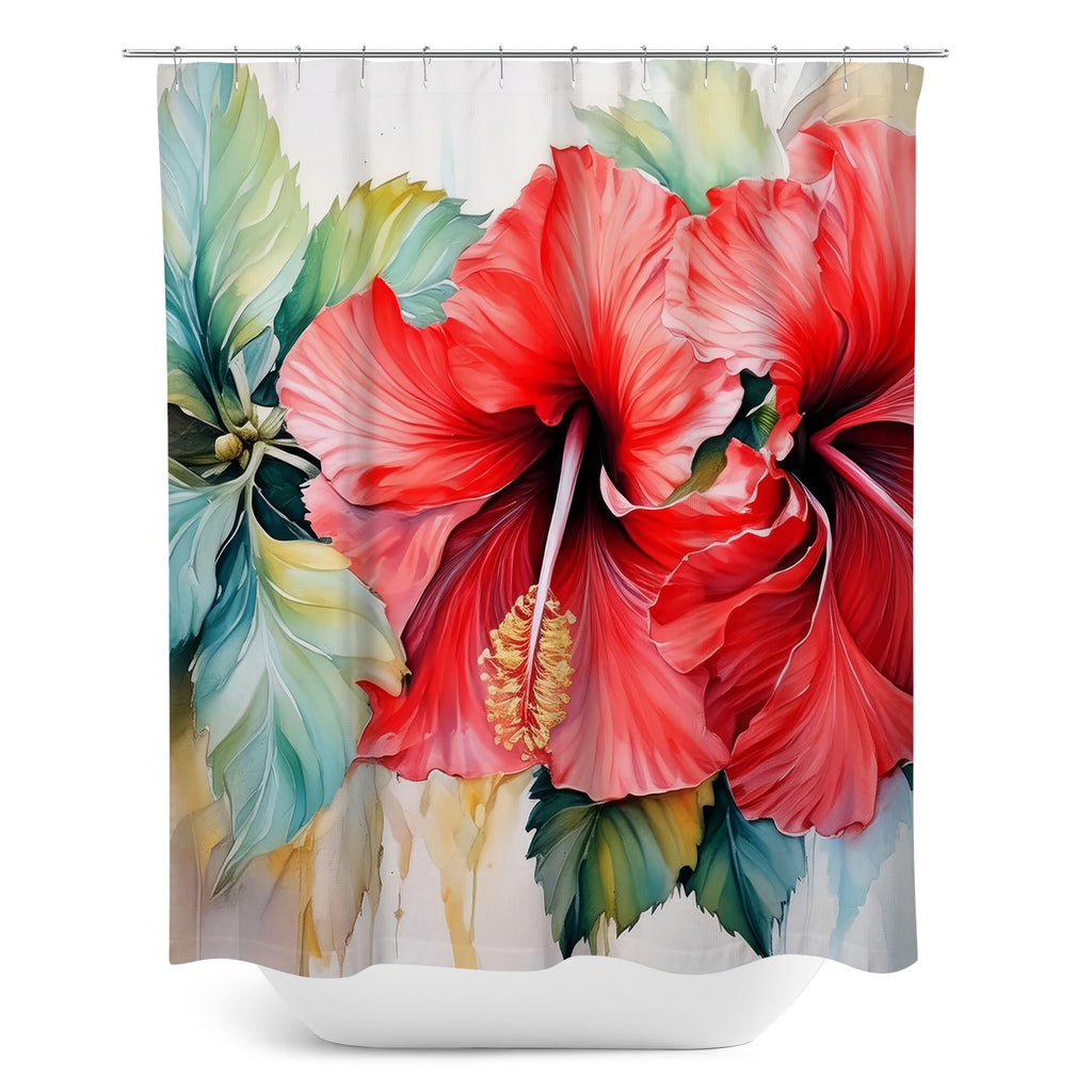 Floral Shower Curtain, Red Hibiscus