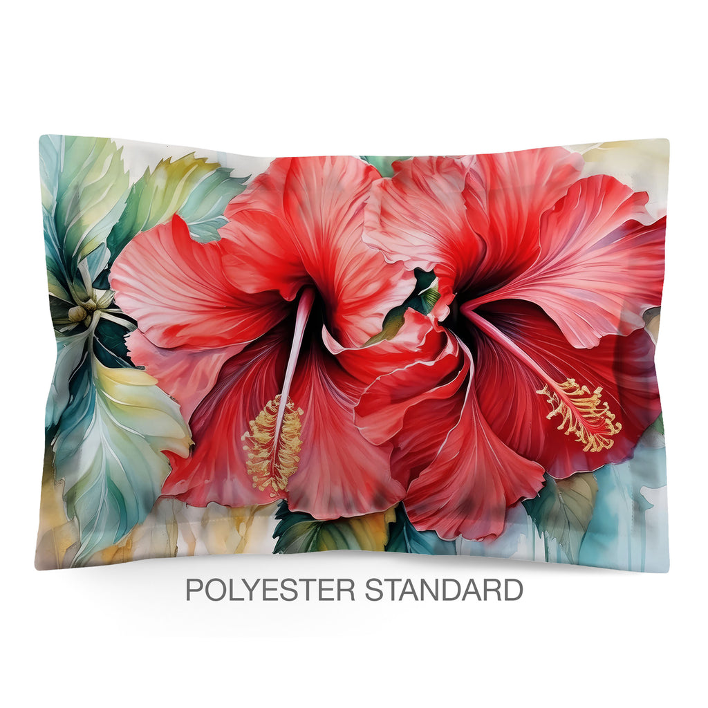 Floral Sham in Cotton or Polyester, Red Hibiscus