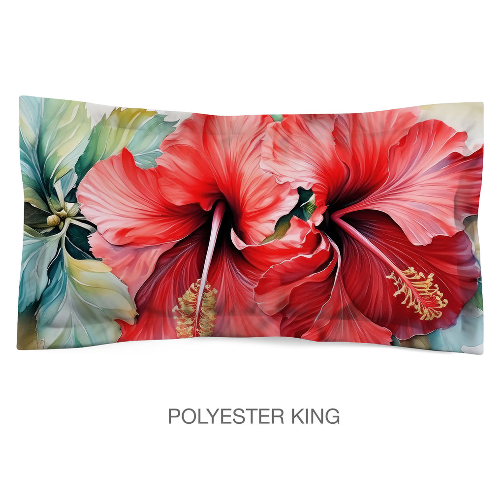 Floral Sham in Cotton or Polyester, Red Hibiscus