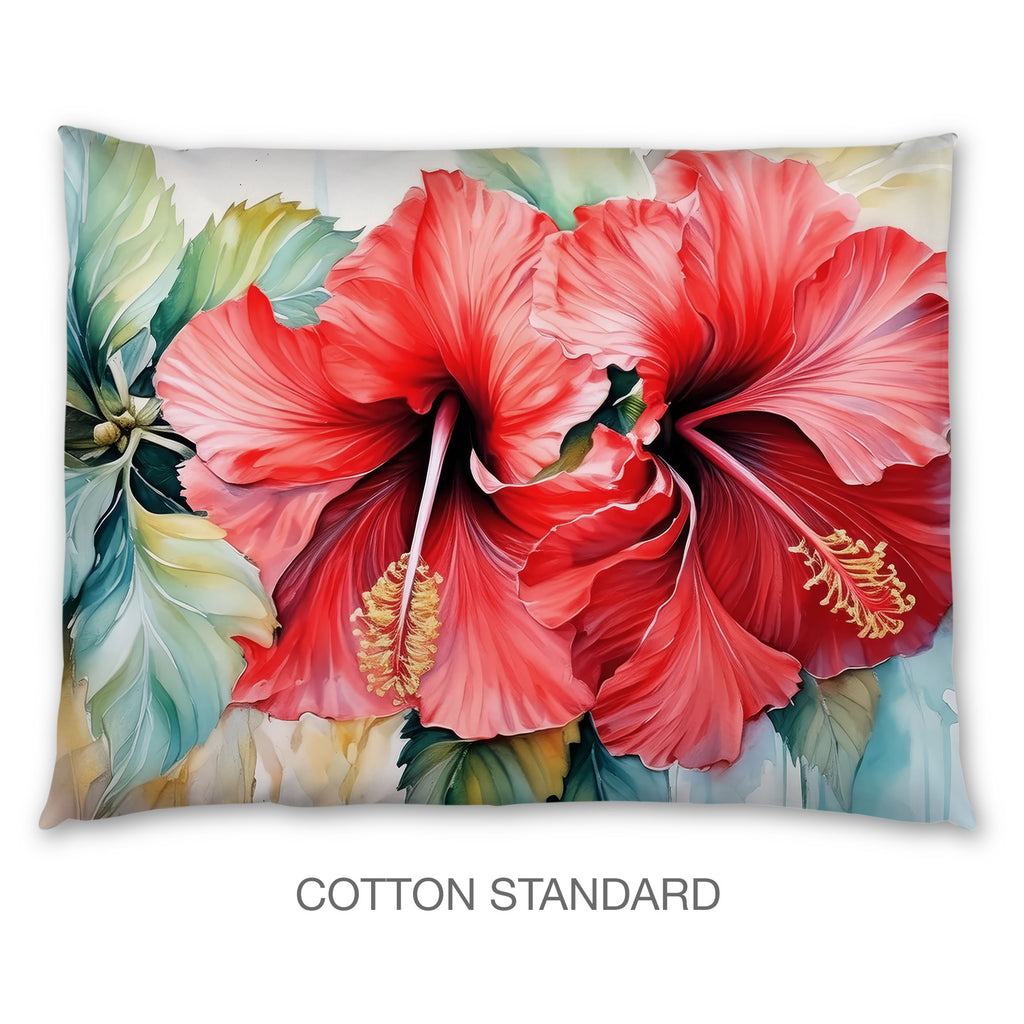 Floral Sham in Cotton or Polyester, Red Hibiscus