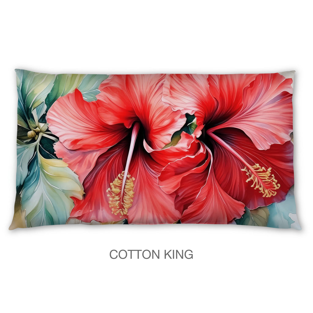 Floral Sham in Cotton or Polyester, Red Hibiscus
