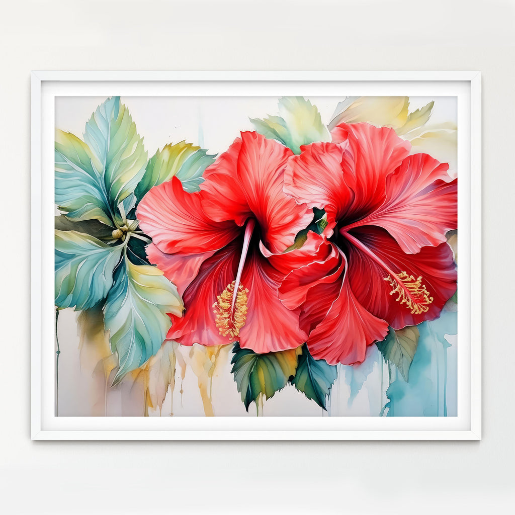 Floral Art Paper Print, Red Hibiscus
