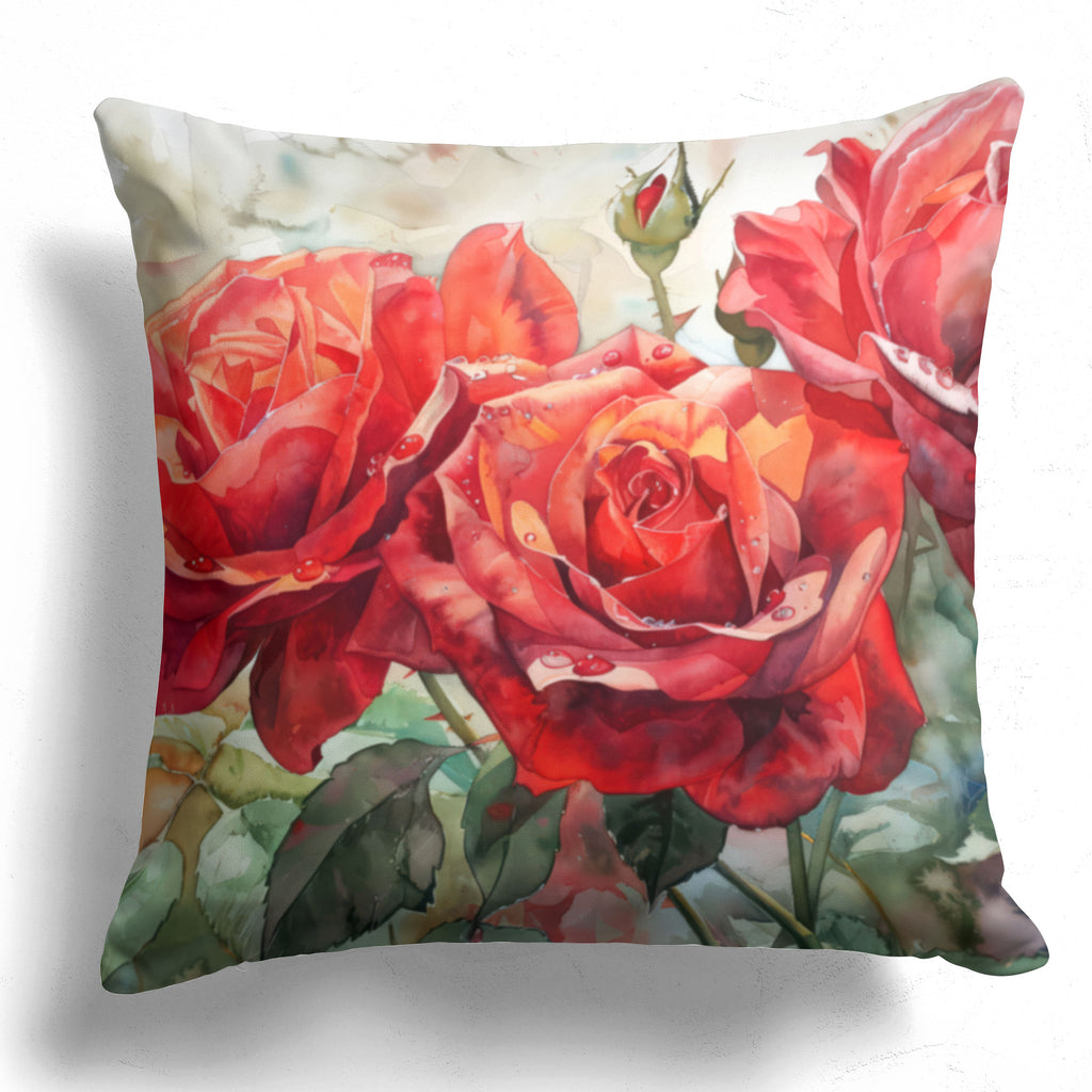 Floral Pillow Cover, Red Roses
