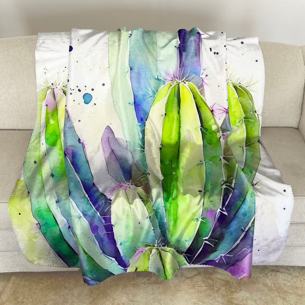 Floral Sherpa Fleece Throw, Saguaro Cactus