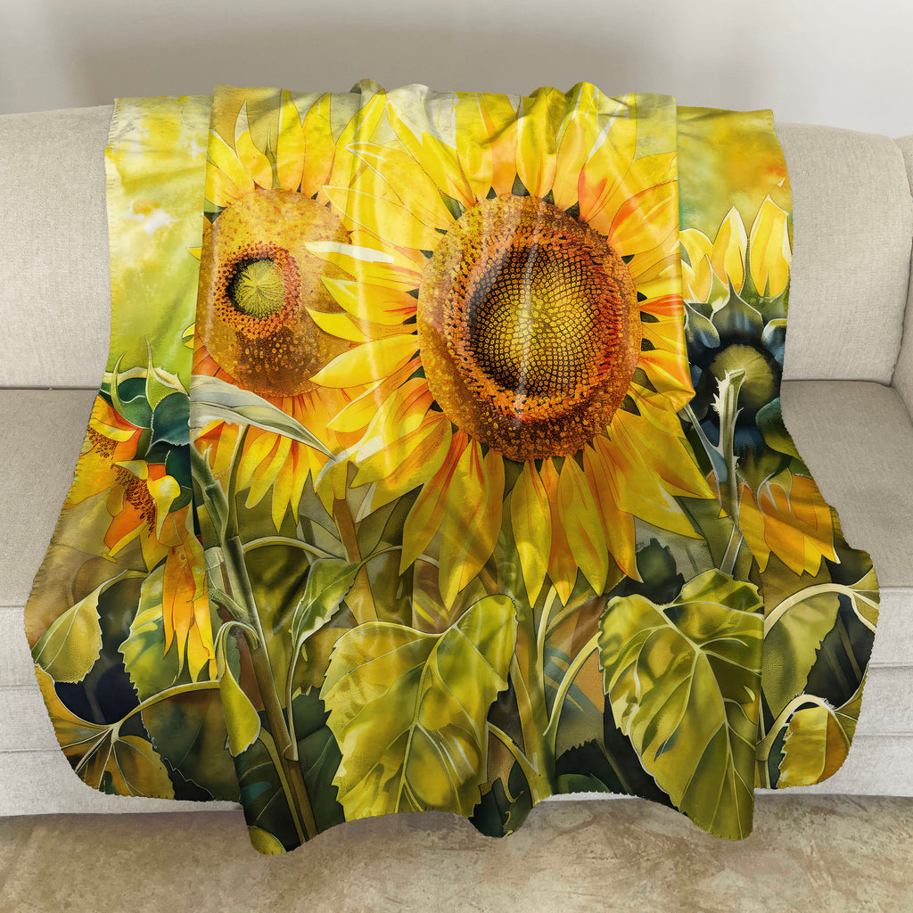 Floral Sherpa Fleece Throw, Sunflower