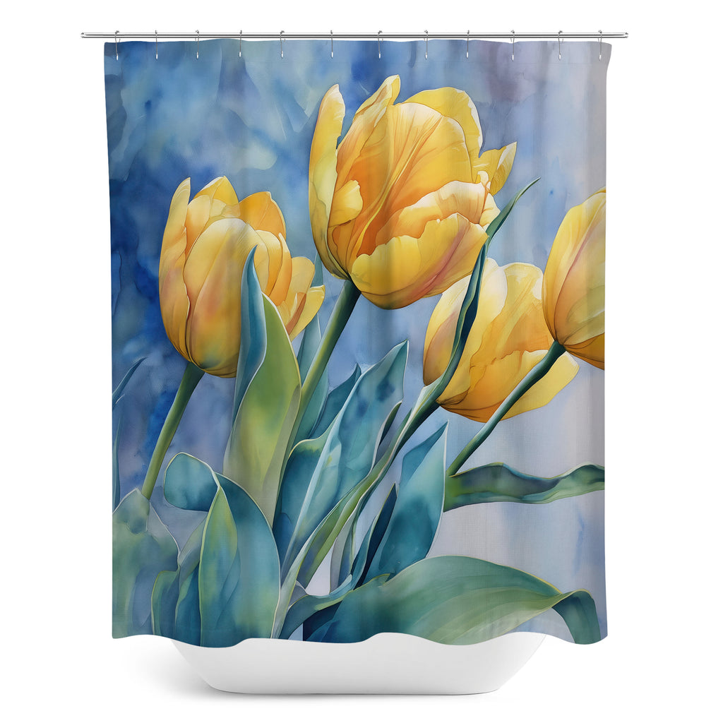 Floral Shower Curtain, Yellow Tulips