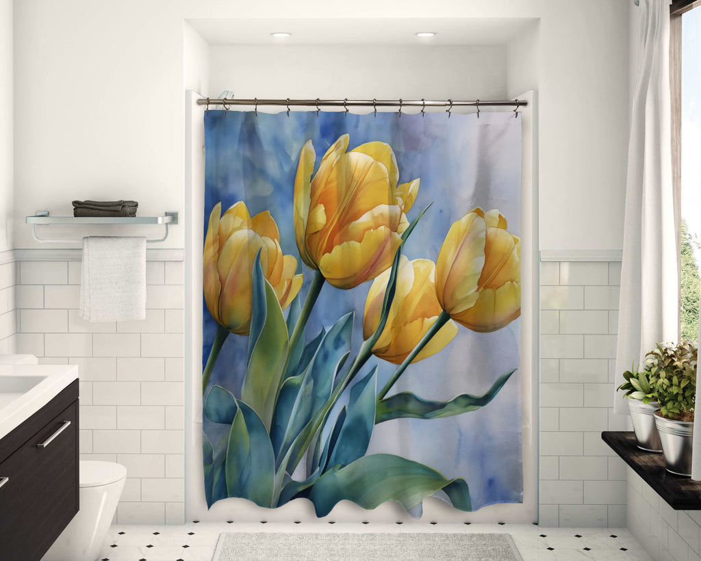 Floral Shower Curtain, Yellow Tulips