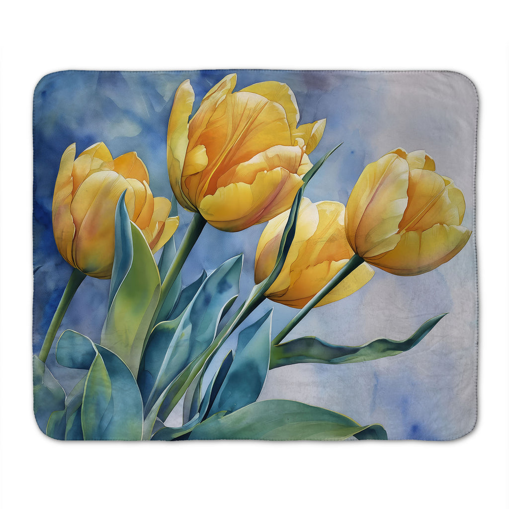 Floral Sherpa Fleece Throw, Yellow Tulips