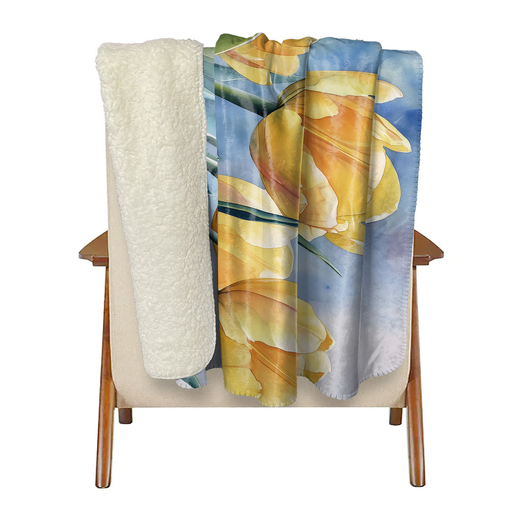 Floral Sherpa Fleece Throw, Yellow Tulips