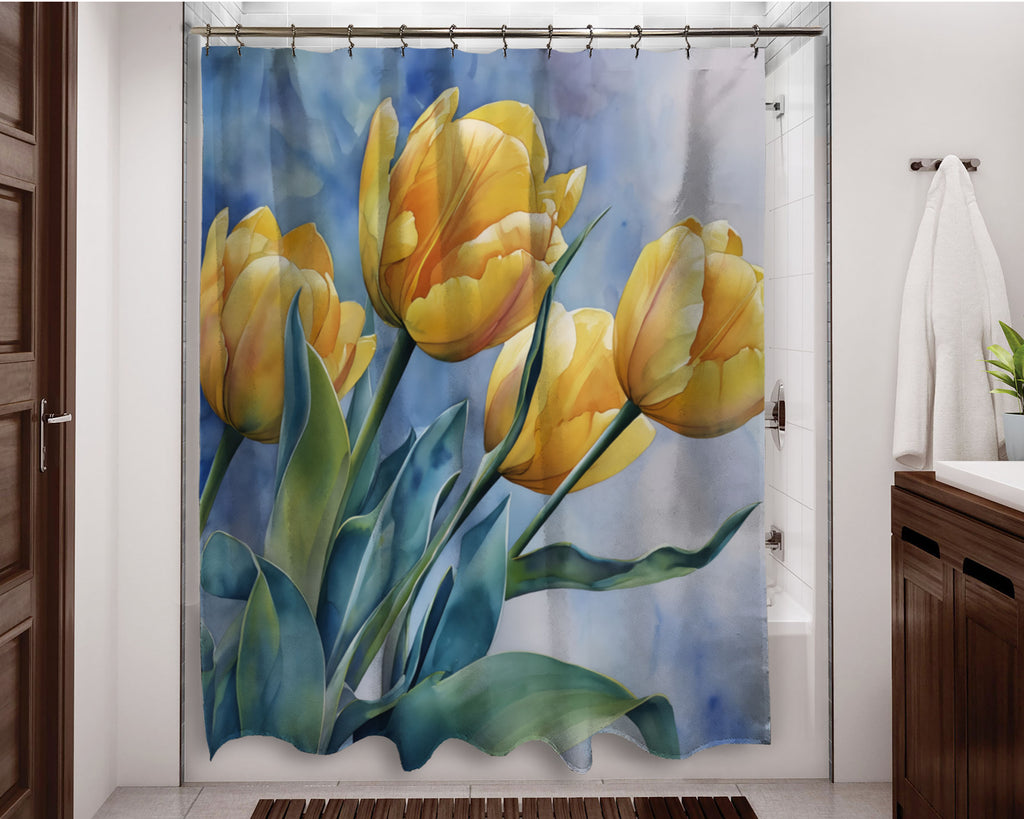 Floral Shower Curtain, Yellow Tulips
