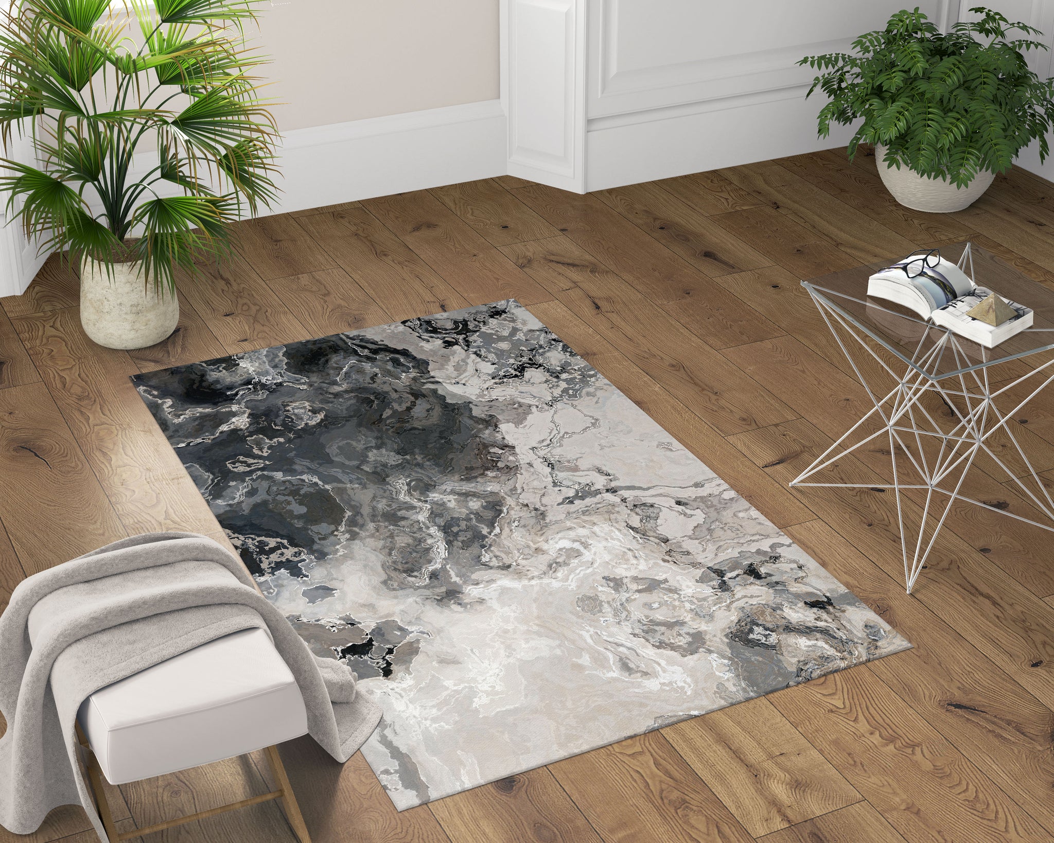 Area Rug with Abstract Art, 2x3 to 8x10, in Warm Gray – Abstract Art Home