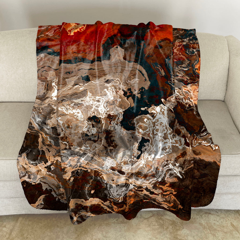Abstract Art Blanket Throw, 50x60 and 60x80 Sherpa Fleece, Warm Cuddly Dark Red, Rust, Coppery Red, Brown, Cream
