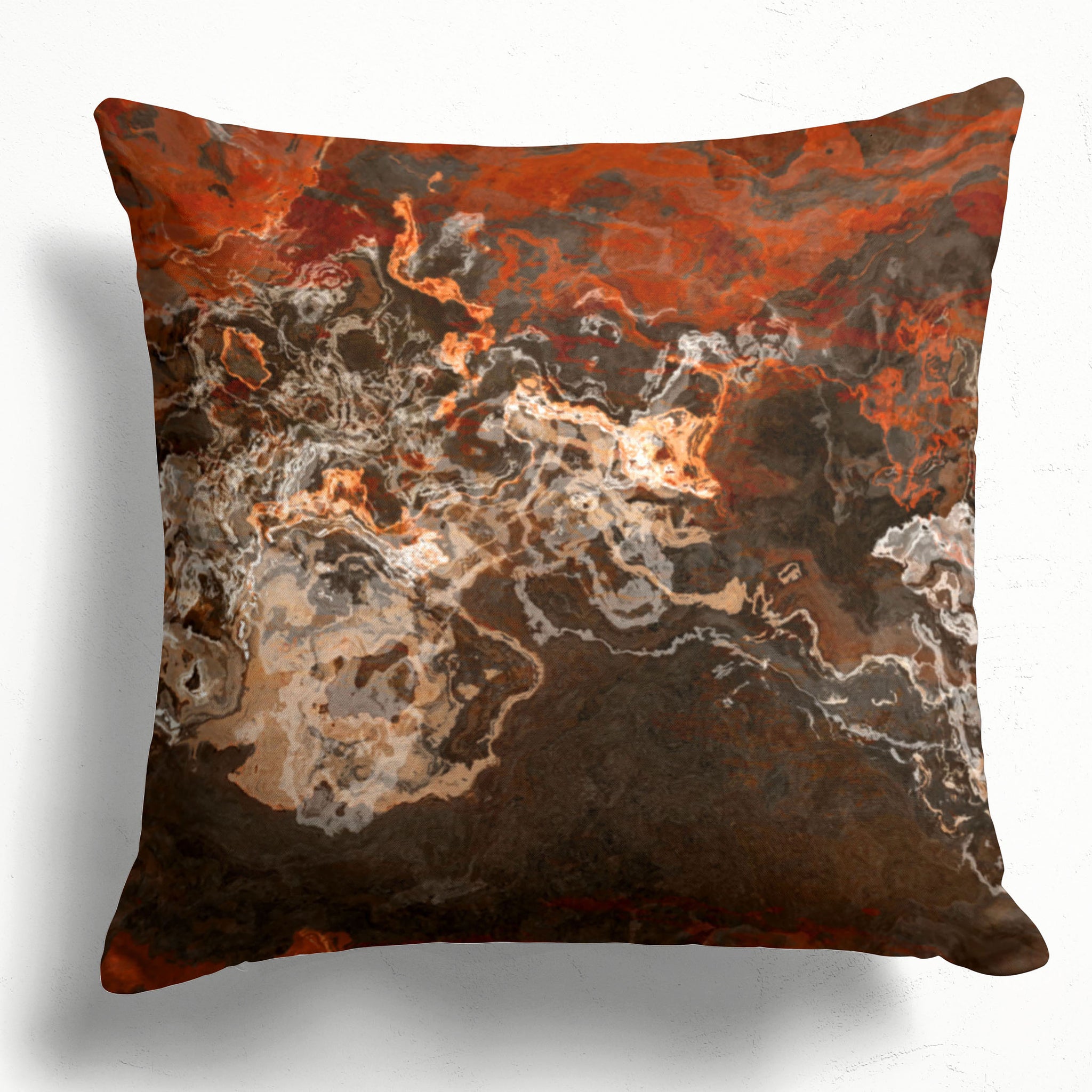 Decorative throw pillow cover with abstract art, brown, dark red