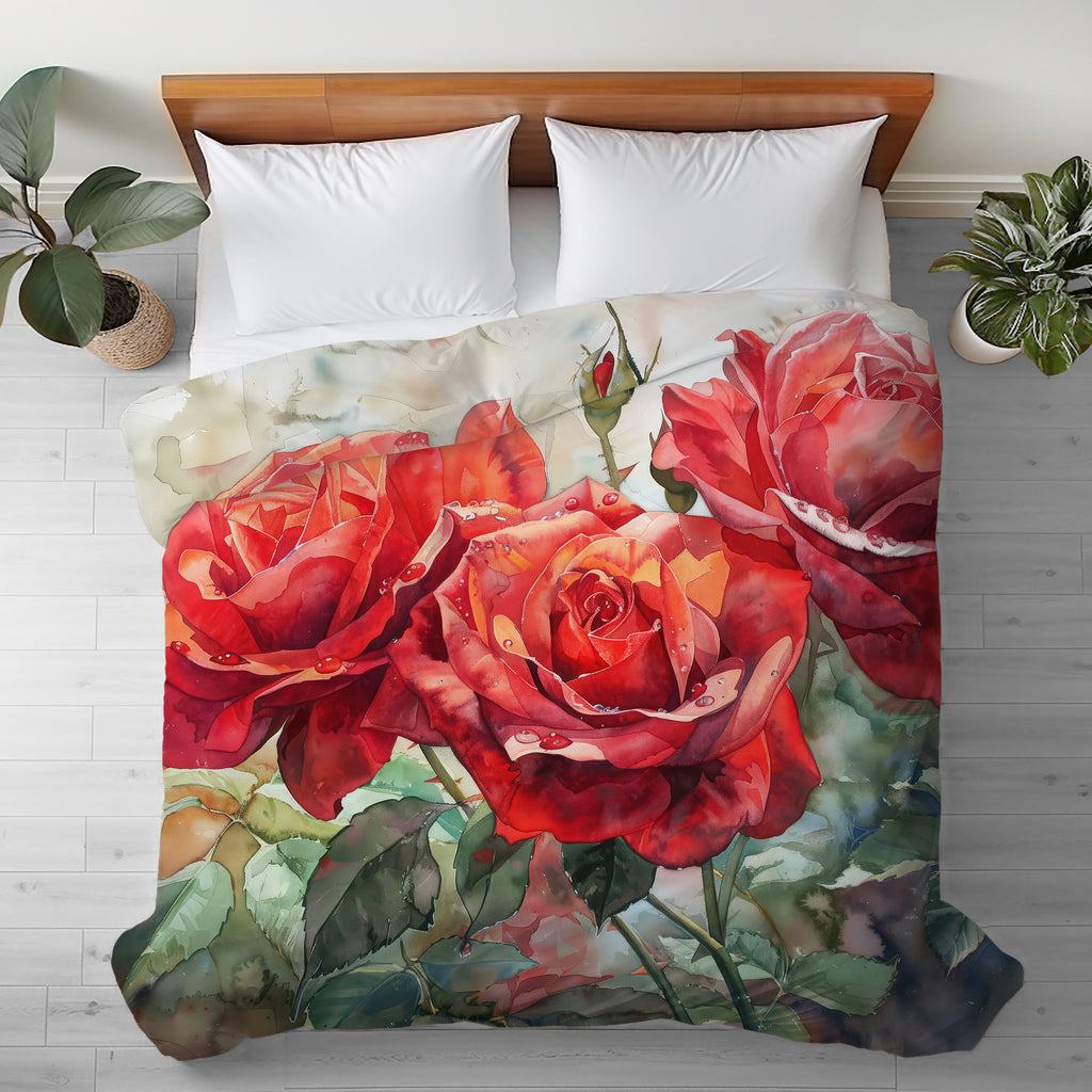 Floral Duvet Cover, Red Roses
