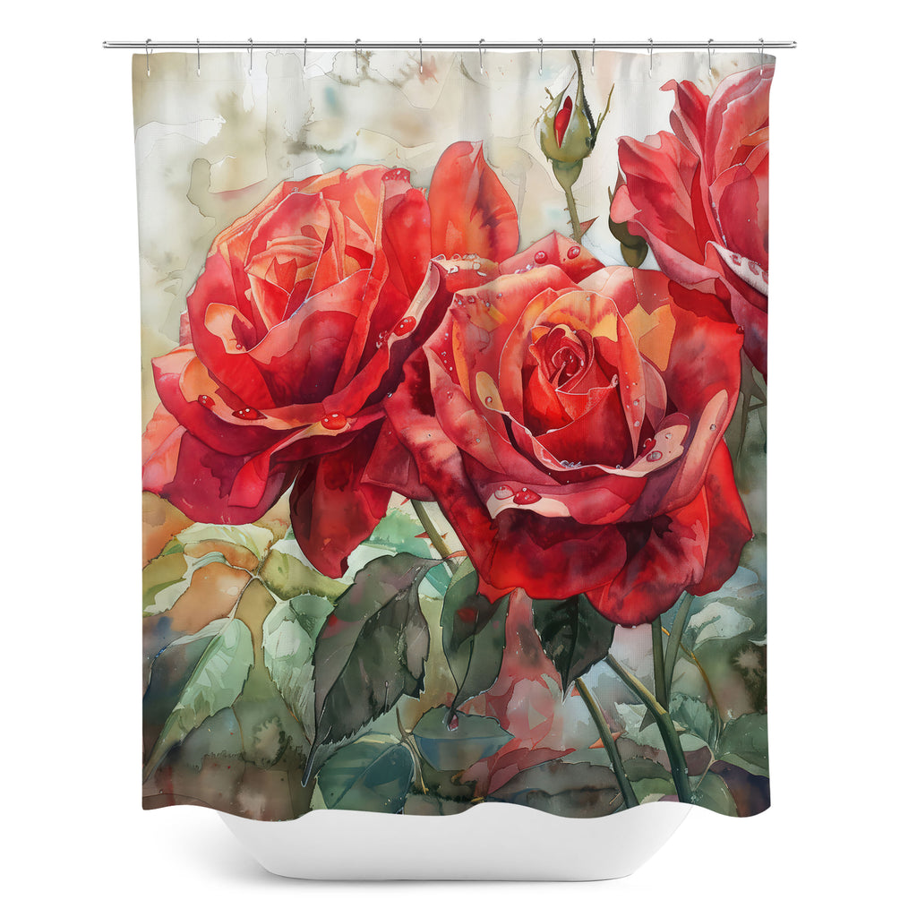 Floral Shower Curtain, Red Roses