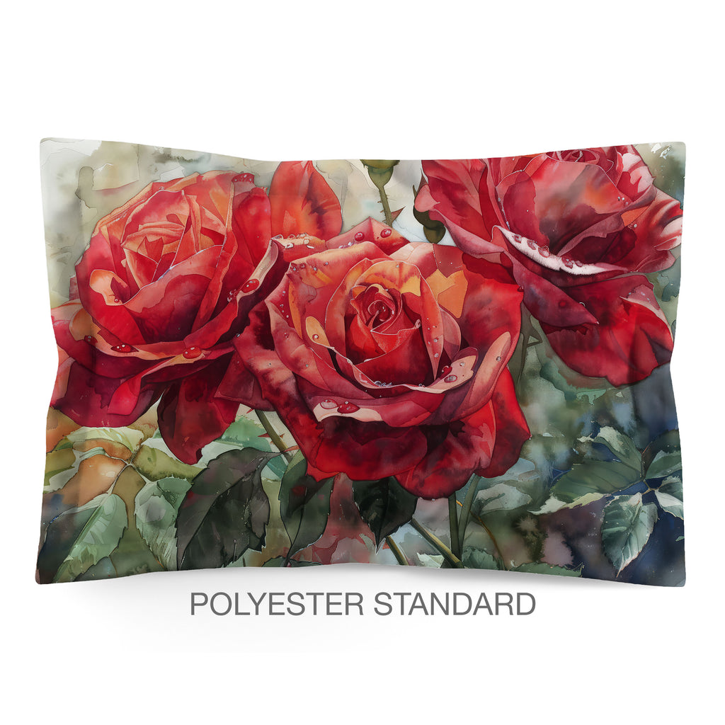 Floral Sham in Cotton or Polyester, Red Roses
